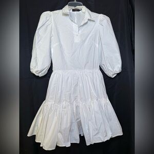 Balboa Woman’s SMALL Shirt Dress Drop Waist Ruffle Tiers Collared Puff Sleeves